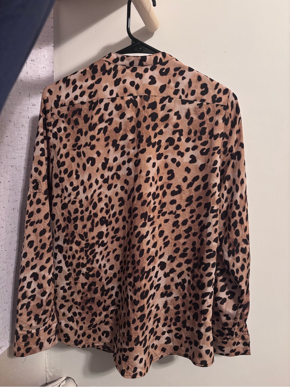Calvin Klein Leopard Print Button-Down Blouse - Tan & Black - Picture 2 of 4